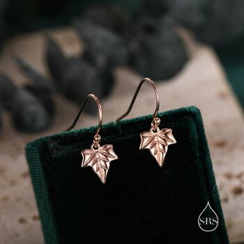 Sterling Silver Ivy Leaf Drop Hook Earrings, 2 of 12