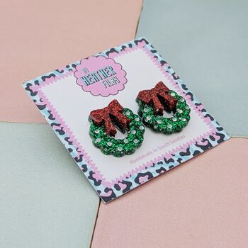 Christmas Wreath Glitter Resin Studs, 2 of 3