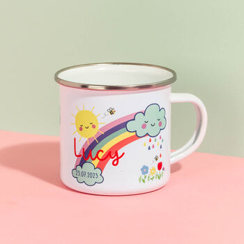 Personalised Children's Rainbow And Clouds Enamel Mug, 3 of 8