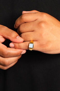 Silver Men's Blue Lace Agate Gemstone Square Signet Ring, 6 of 12