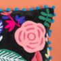 Black Floral Embroidered Cotton Velvet Cushion, thumbnail 4 of 8