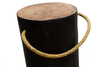 Natural Teak Round Black Stool Side Table With Rope, 3 of 4
