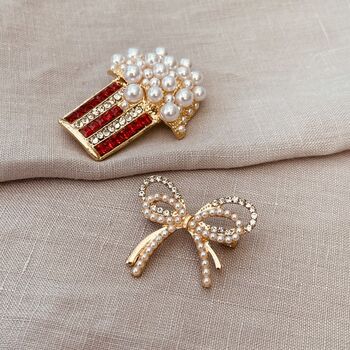 Pearl And Crystal Bow Brooch, 4 of 5