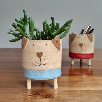 Dog Plant Pots With Legs Handmade Ceramic Tripot, 3 of 8