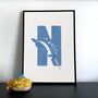 N For Narwhal Children's Initial Print, thumbnail 1 of 3