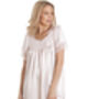 British Made Pale Pink Short Sleeved Satin Nightdress With Lace Detail Ladies Size 8 To 28 UK, thumbnail 2 of 4