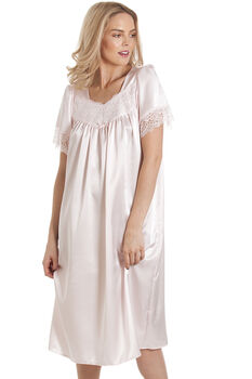 British Made Pale Pink Short Sleeved Satin Nightdress With Lace Detail Ladies Size 8 To 28 UK, 2 of 4