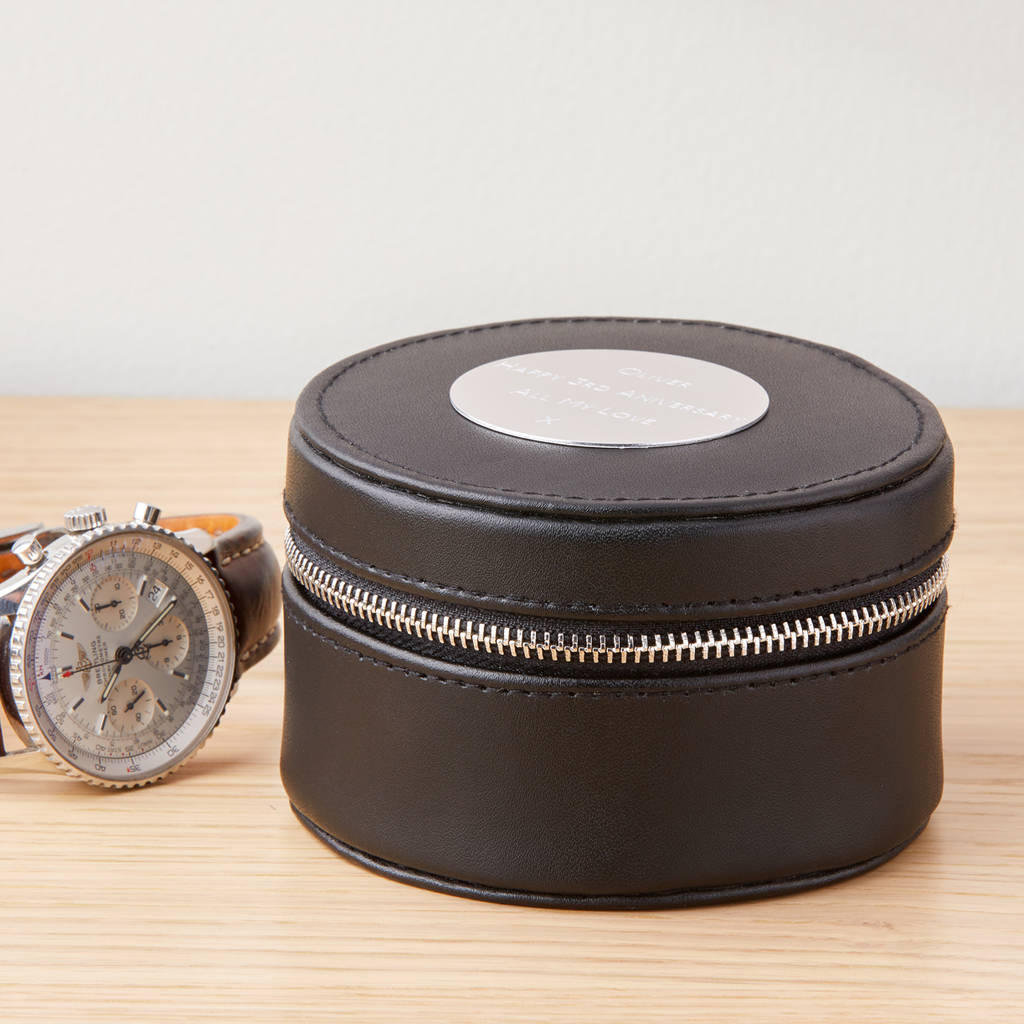 black leather watch and cufflink travel case by babyfish