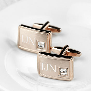 Personalised Rose Gold Plated Cufflinks With Crystal, 4 of 7