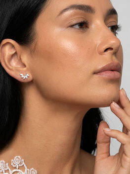 18k Gold Or Silver Curved Cluster Stud Earrings, 2 of 6