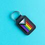 Progress Pride Leather And Metal Keyring, thumbnail 2 of 4