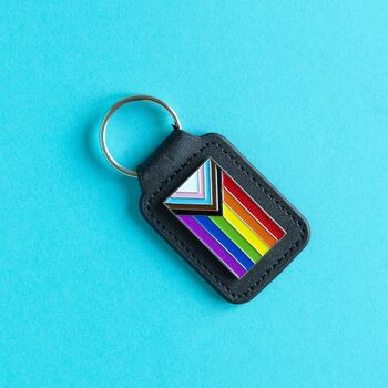 Progress Pride Leather And Metal Keyring, 2 of 4
