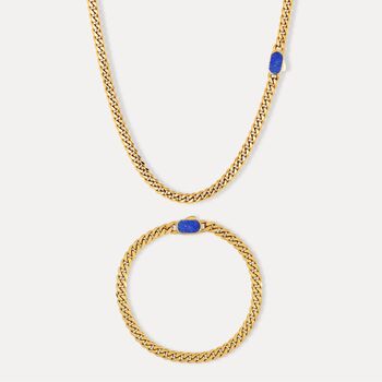 Gold Lapis Lazuli Pendant Necklace And Bracelet Gift Set For Men, 3 of 7