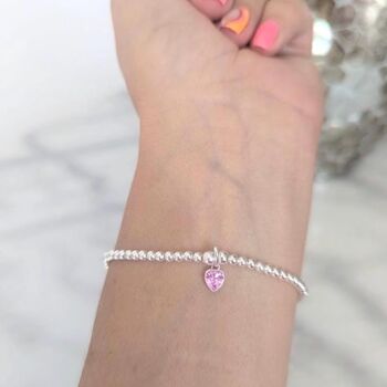 Sterling Silver October Tourmaline Heart Birthstone Bracelet, 3 of 9