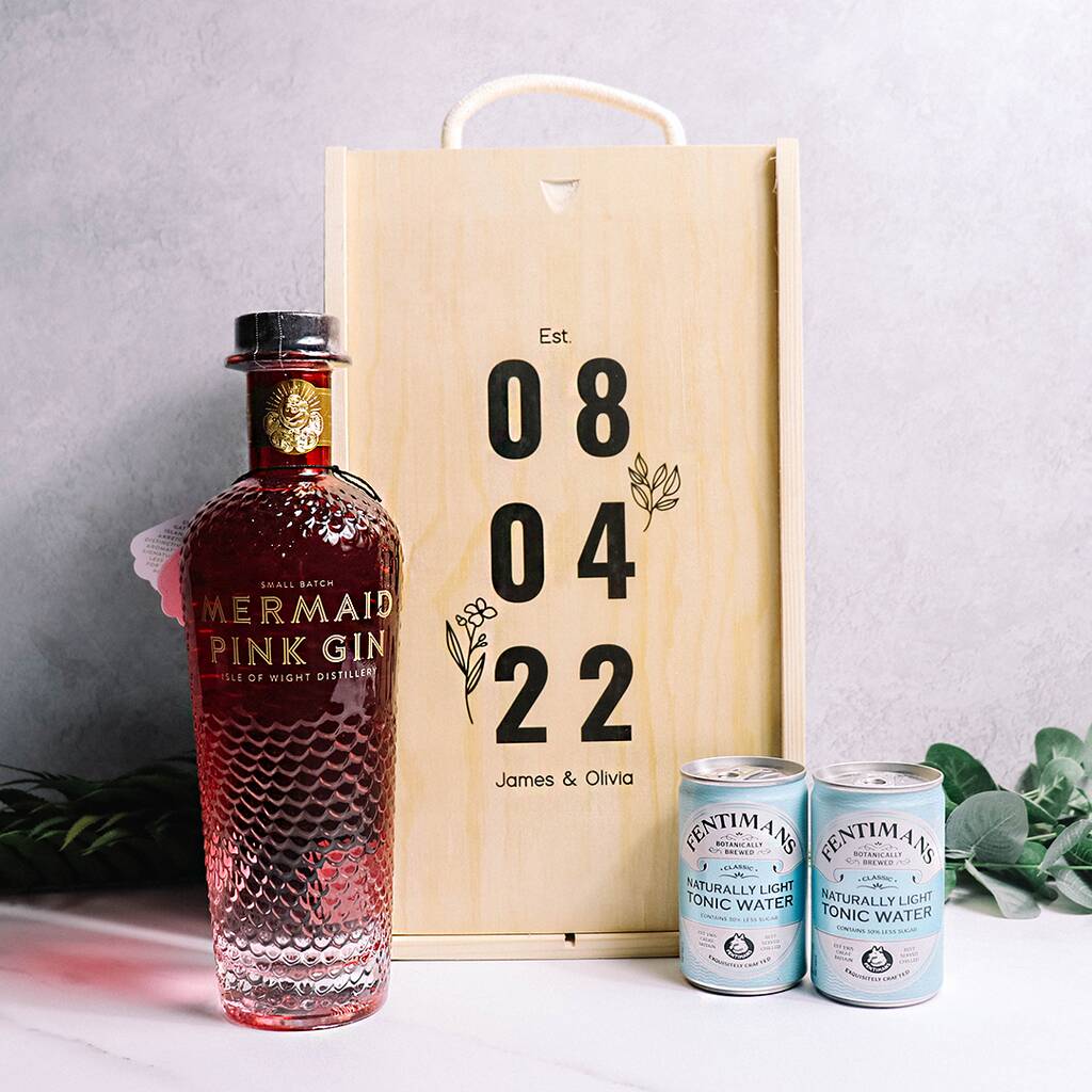 Mermaid Pink Gin Personalised Anniversary Gift Set By SpiritSmith