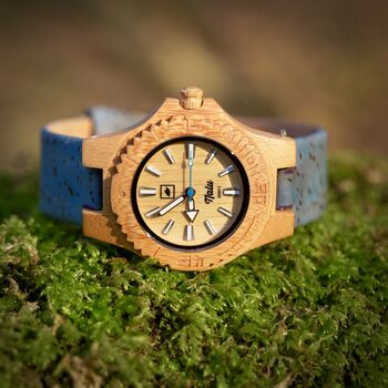 Nalu Small Bamboo Watch With Blue Cork Strap, 5 of 9
