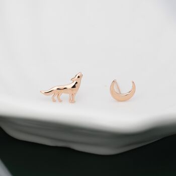 Sterling Silver Wolf And Moon Stud Earrings, 6 of 11