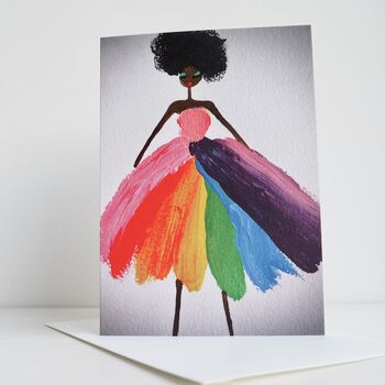 Birthday Card Girl Rainbow Dress Dancer Afro Hair, 6 of 6