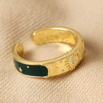 Adjustable Blue Enamel Sun Ring In Gold Plating, 2 of 11