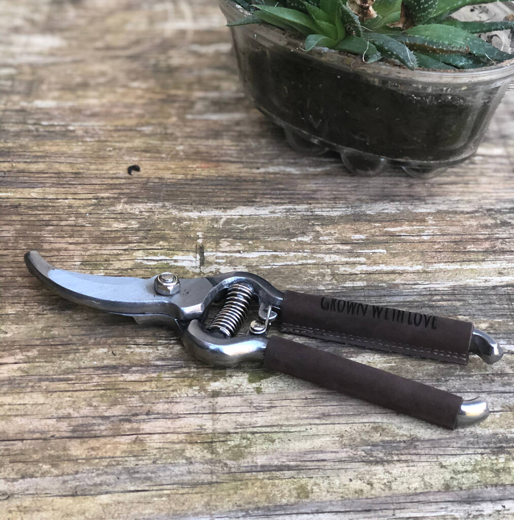 Personalised Secateurs With Brown Leather Handles, 1 of 2