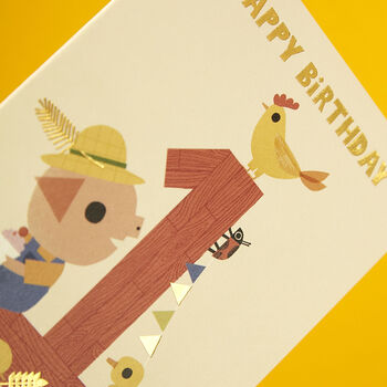 Farmer Pig Age One 'Happy Birthday' Card, 2 of 2