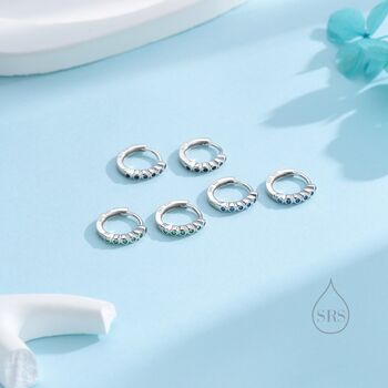Black Cz Bezel Huggie Hoop In Sterling Silver, 6 of 12