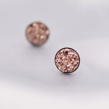 Sterling Silver Rose Gold Colour Druzy Stud Earrings, 5 of 8