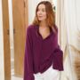 Plum Purple 100% Cashmere Multi Ways Button Poncho Shawl Gift Boxed, thumbnail 1 of 11