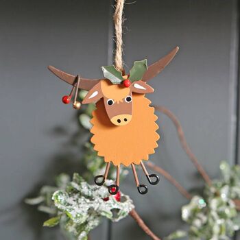 Christmas Highland Cow Coo With Bagpipes Hanging Decoration, 2 of 3