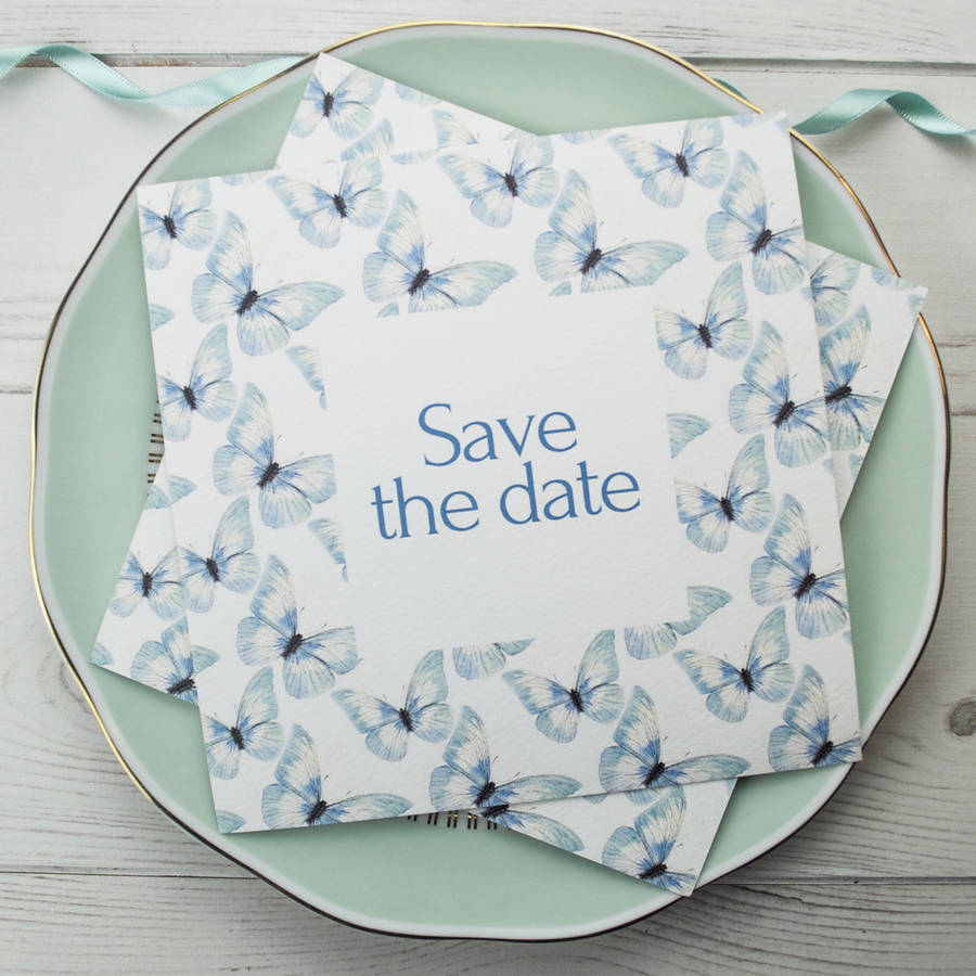 Blue Butterflies Watercolour Wedding Stationery By Ella Johnston Art