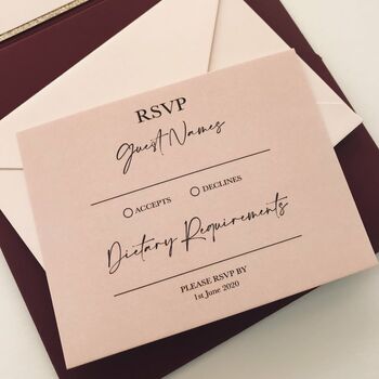 Burgundy And Blush Pink Bunny Tails Wedding Invitations, 4 of 7