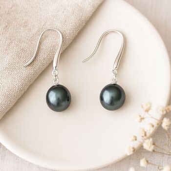 Sterling Silver Black Freshwater Pearl Drop Earrings – 8mm, 4 of 8