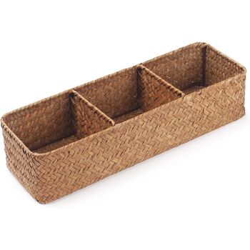 Three Sections Woven Storage Basket Seagrass Basket, 5 of 8