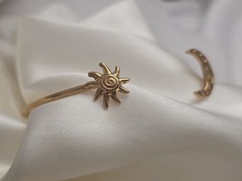 Sun And Moon Open Cuff Slim Bracelet In 18 K Gold Dainty Bangle, 3 of 6