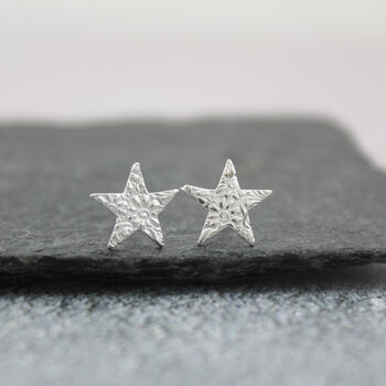 Sterling Silver Textured Star Studs, 8 of 9