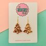 Caramel Swirl / Gold And Pink Glitter Christmas Tree Earrings, thumbnail 1 of 2