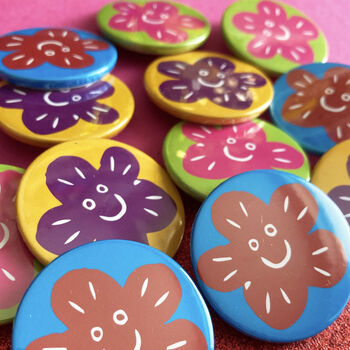 Colourful Retro Happy Face Flower Badges, 6 of 6