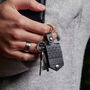 Mens Personalised Leather And Steel Keyring, thumbnail 1 of 11