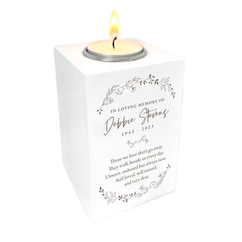 Personalised Wreath Memorial White Tea Light Holder, 6 of 7