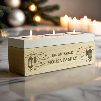 Personalised Eid And Ramadan Triple Tea Light Box Tealight, 3 of 4