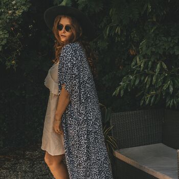 Monochrome Leopard Print Viscose Kimono, 3 of 4