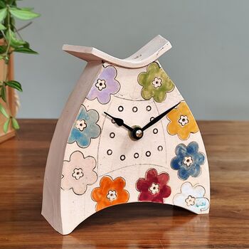 Pottery Handmade Bold Coloured Flowers Mantel Clock, 5 of 7