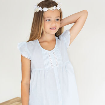 Girl's Blue Lace And Pintuck Pyjamas, 2 of 7
