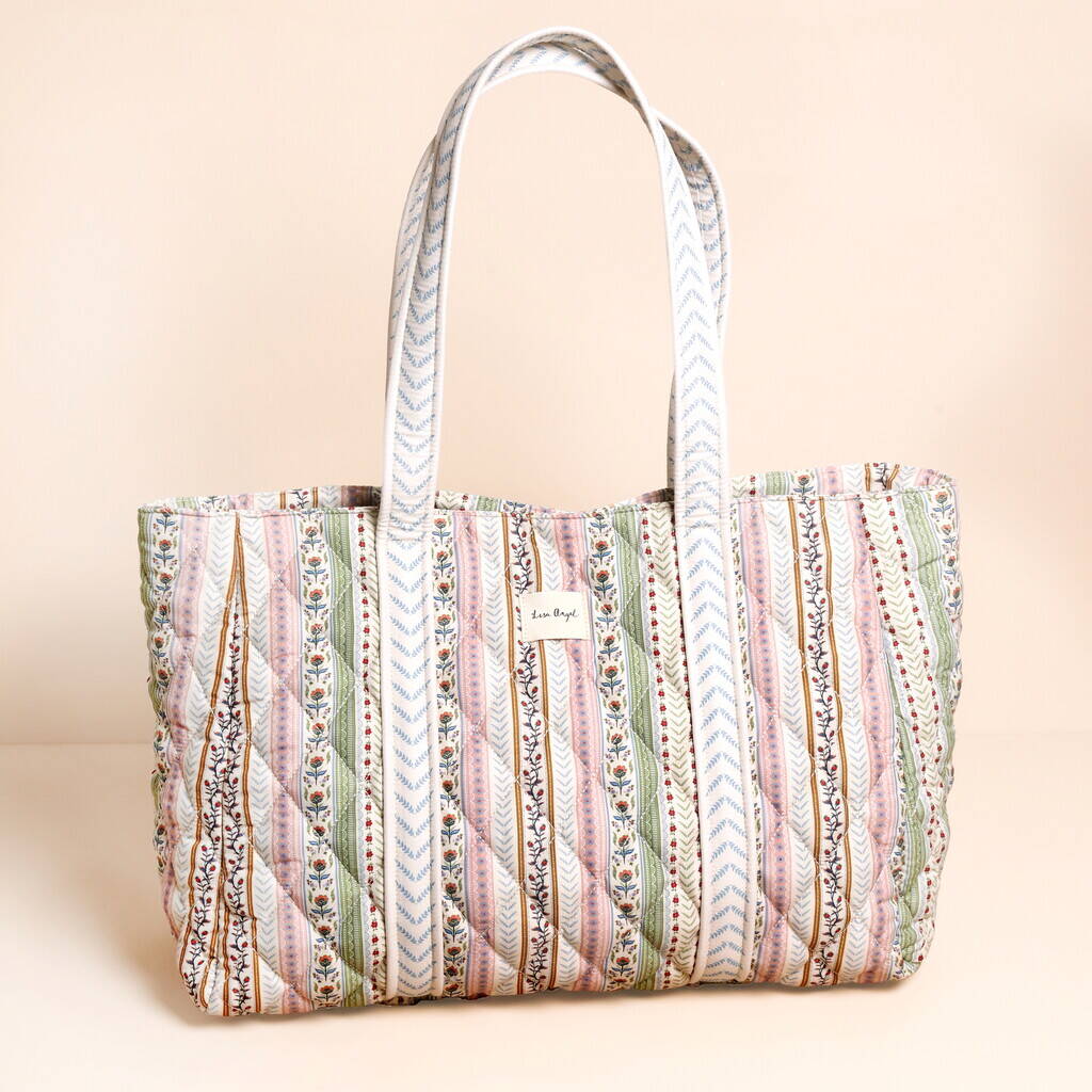 Sage And Pink Vintage Floral Quilted Tote Bag, 1 of 4