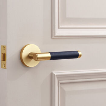 Solid Brass Lever Door Handles With Leather, 7 of 12