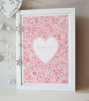 Personalised Floral Heart Wedding Print, 3 of 9