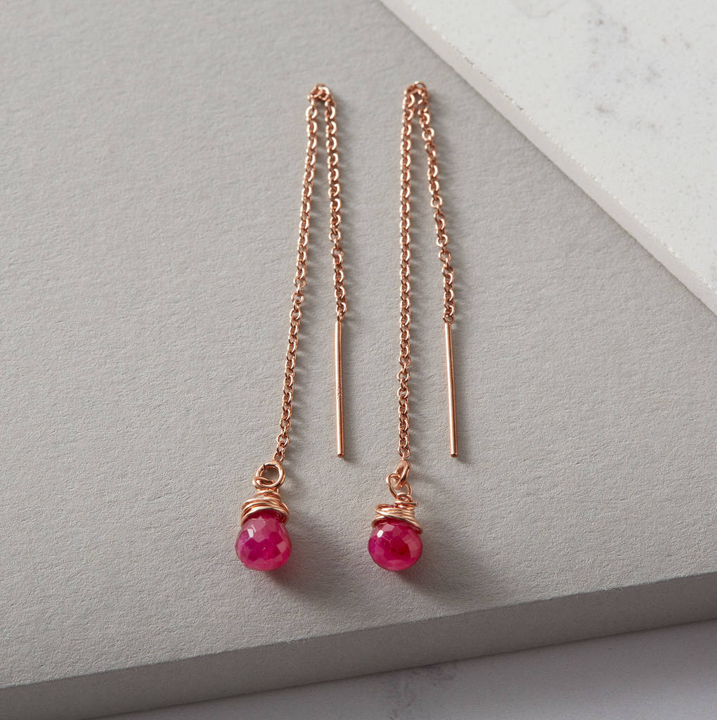 July Birthstone Ruby Threader Earrings By Samphire Jewellery ...