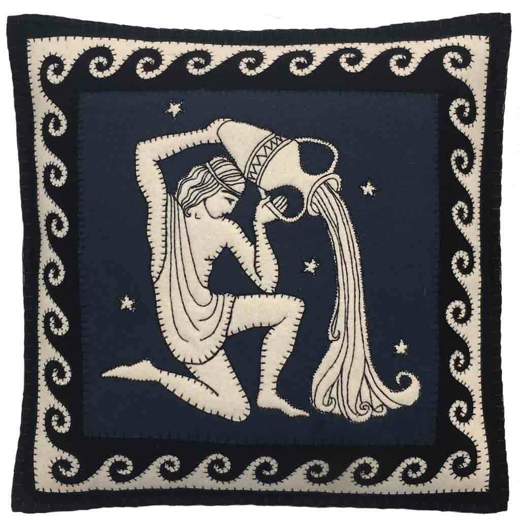 Aquarius Hand Embroidered Zodiac Cushion