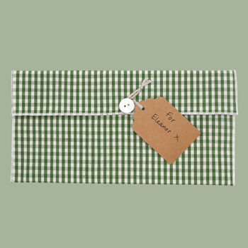 Reusable Organic Gingham Eco Envelope Tall | Sage Green, 3 of 5