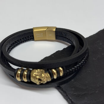 Personalised Men's Stacked Leather Skull Bracelet, 5 of 12
